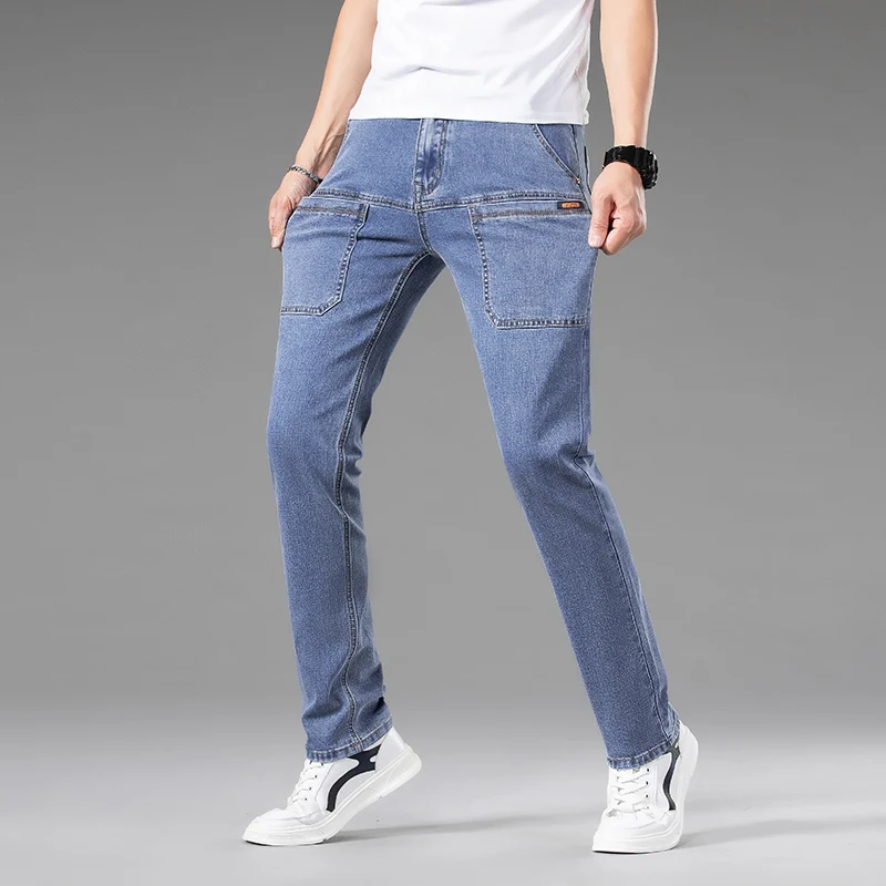 2023 אביב סתיו בגדי נוער גברים של סלים ישר ג 'ינס פשוטים אופנה גברים מתאימים כותנה למתוח נוסטלגי הג' ינס