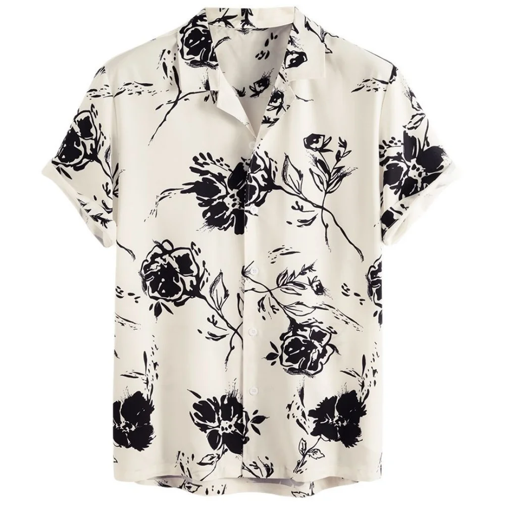 2023 אנשים פשוטים החולצה של רוז פרח 3d הדפסה מזדמנים עם שרוולים קצרים למעלה מסיבת חוף חולצות זכר בגדים רפויים, חולצה הוואית אדם