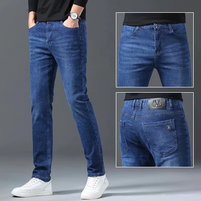 2023 הקיץ קרח דק משי, ג ' ינס של הגברים ישר סלים למתוח Tencel מזדמנים מכנסיים נוער גברים של מכנסיים הסיטוניים