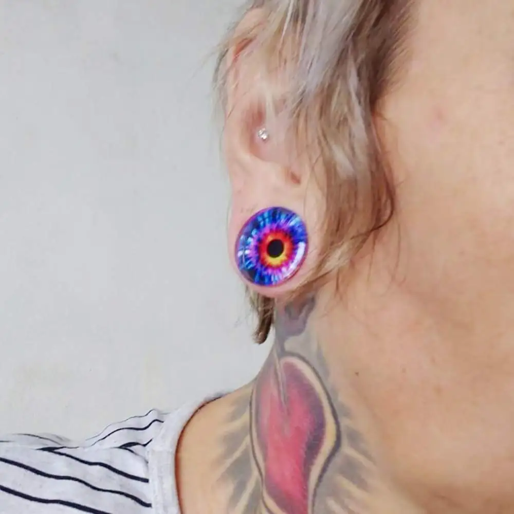 2pcs אקריליק שקוף סגול עין אופנה אטמי אוזניים המנהרה שושנה מאבחנים פירסינג