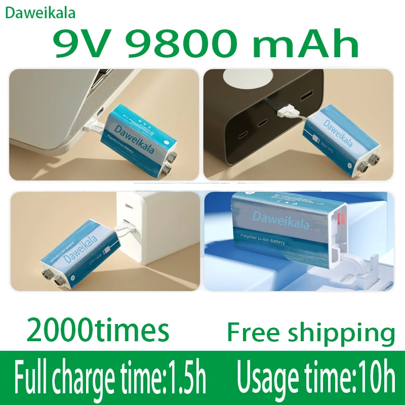 9V 9900mAh USB נטענת Li-Ion סוללה מתאים מצלמה ועוד סדרה של מוצרים אלקטרוניים באיכות גבוהה סוללה