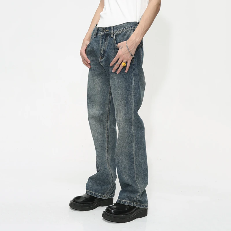 IEFB גבוהה המותניים Slim Fit ג 'ינס מכנסיים מגמת גברים ללבוש בקיץ החליק צבע רחב הרגל ג' ינס אופנה וינטג ישר מכנסיים 9C1100