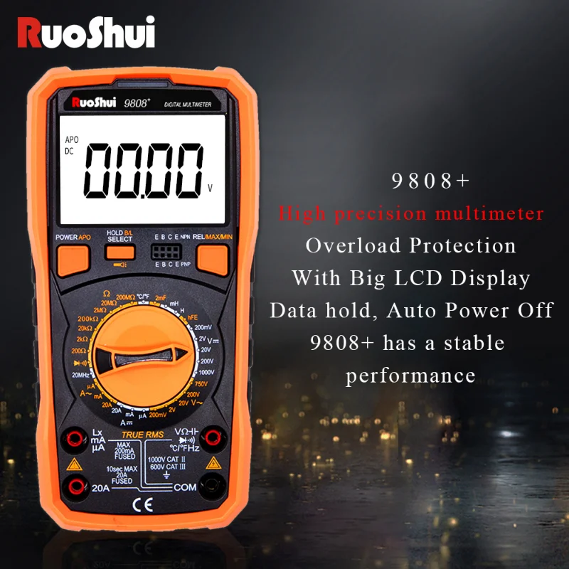 RuoShui 9808+ דיגיטלי מודד השראות 20H דיוק גבוה 2000uF Capacimeter 20MHz תדירות מדידת טמפרטורה עם LCR
