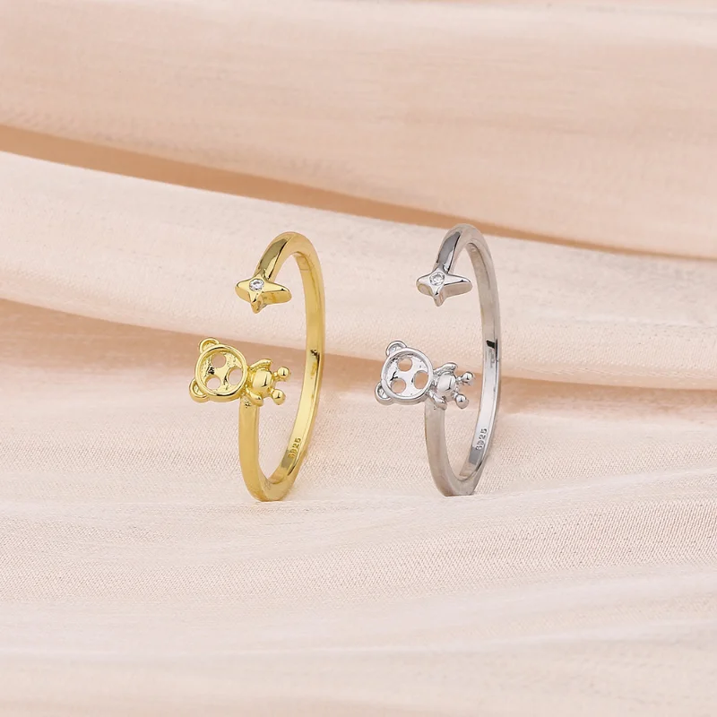 Wananjery דוב חמוד טבעות נקבה זירקון כוכב טבעת פתוחה קוריאנים אביזרים אופנתיים אופנה מכסף צבע זהב תכשיטים מתנות
