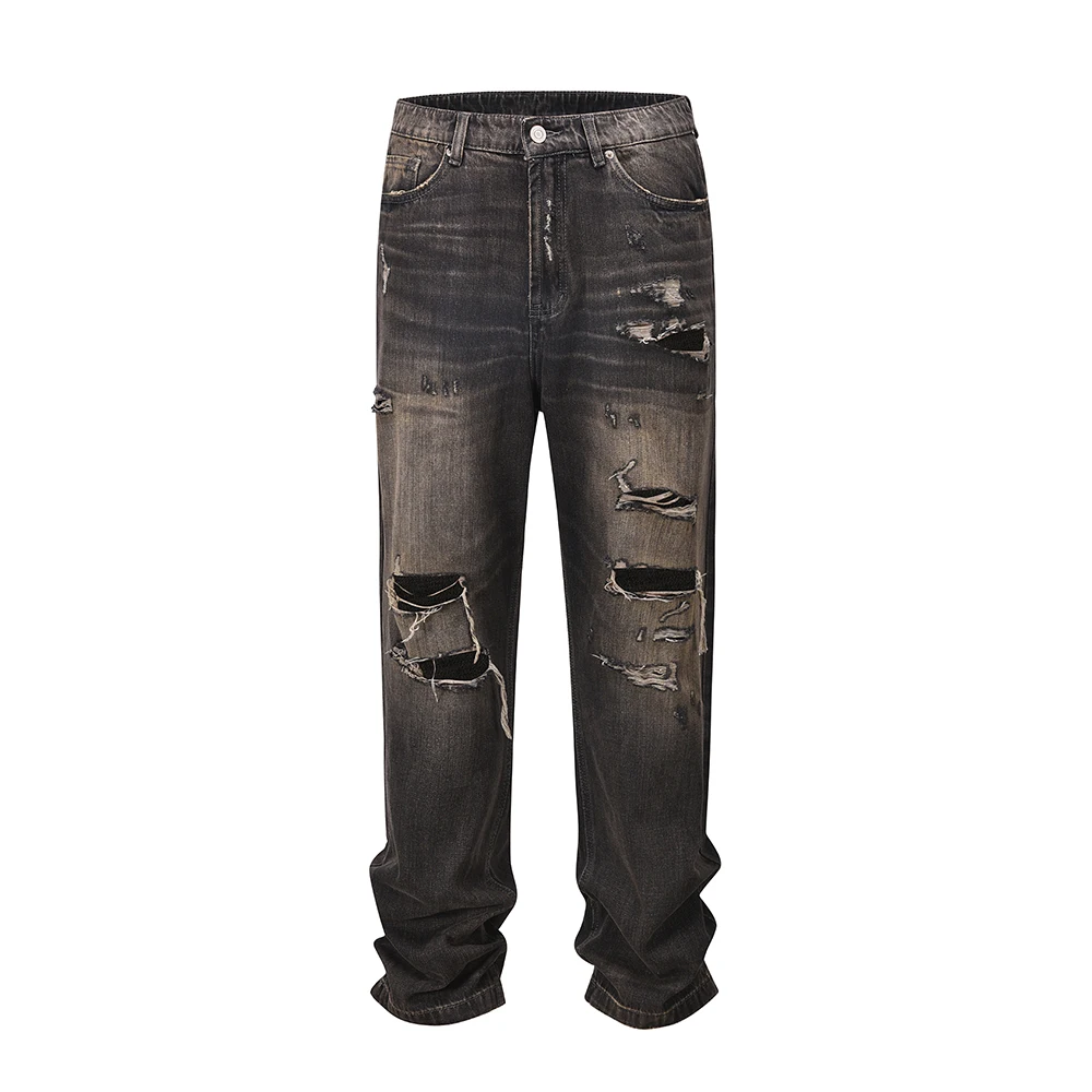 אופנת רחוב הבלוי חור Distreesed קרע באגי ג 'ינס לגברים ונשים מכנסיים גבר Y2k מזדמנים ג' ינס מכנסיים גדולים