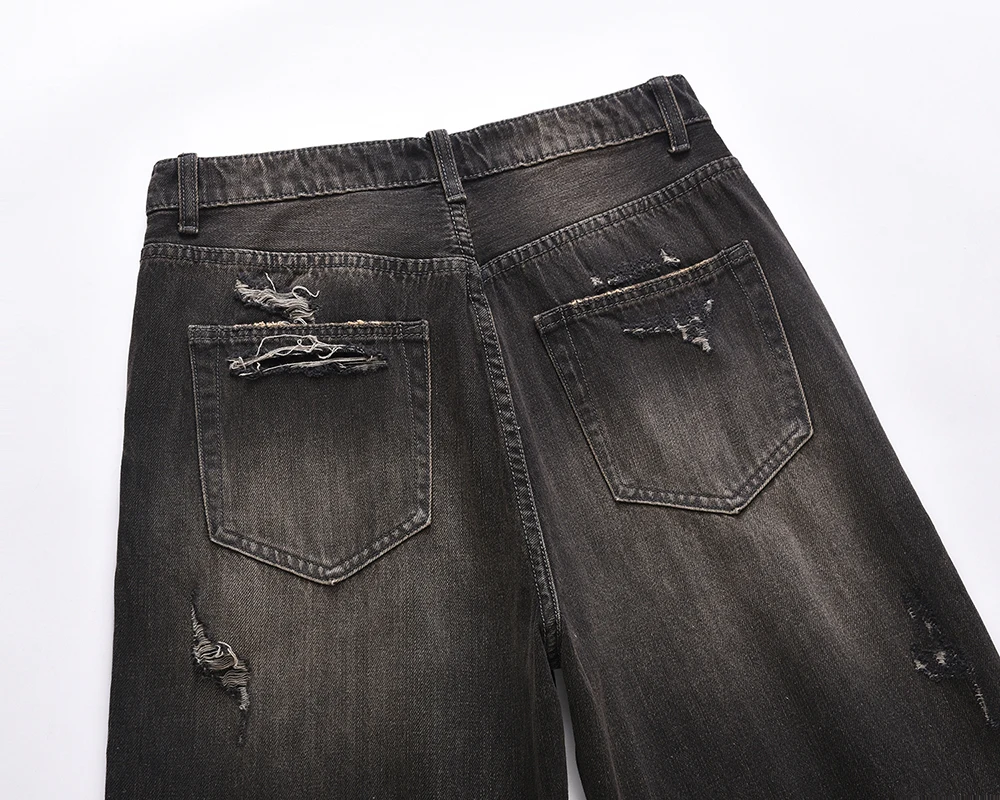 אופנת רחוב הבלוי חור Distreesed קרע באגי ג 'ינס לגברים ונשים מכנסיים גבר Y2k מזדמנים ג' ינס מכנסיים גדולים