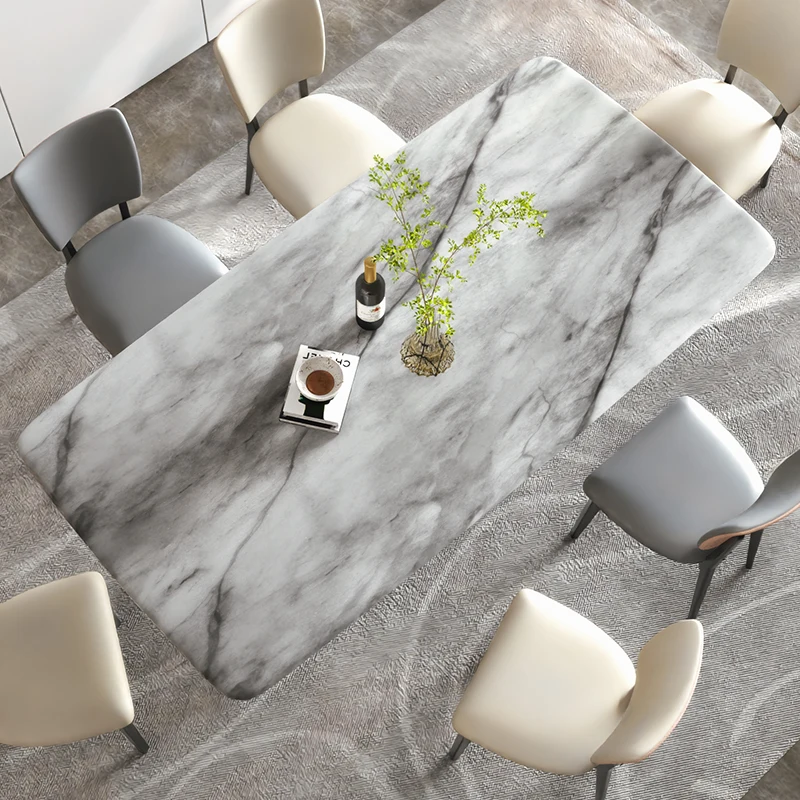 אור יוקרה מינימליסטי צבעוני אבן קריסטל שולחן האוכל, איטלקי מלבני שולחן אוכל, כיסא בשילוב יוס