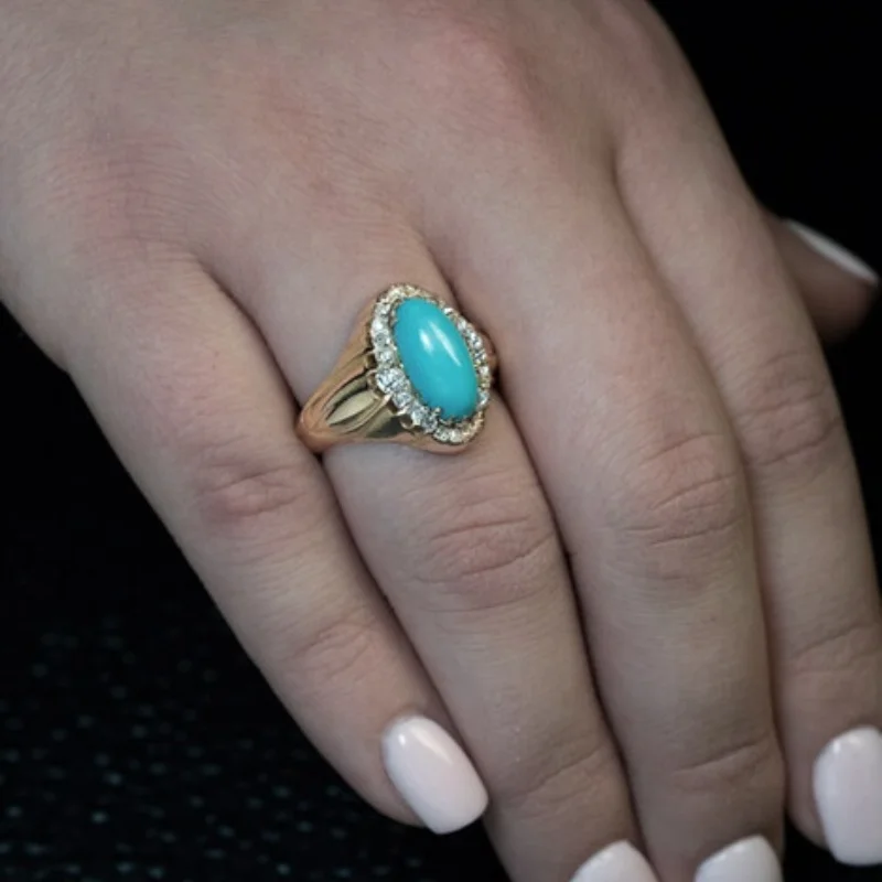 אלגנטי אליפסה כחולה אבן טבעות מעולה אופנה צבע זהב לבן משובץ אבני זירקון צד טבעת תכשיטים אופנתיים