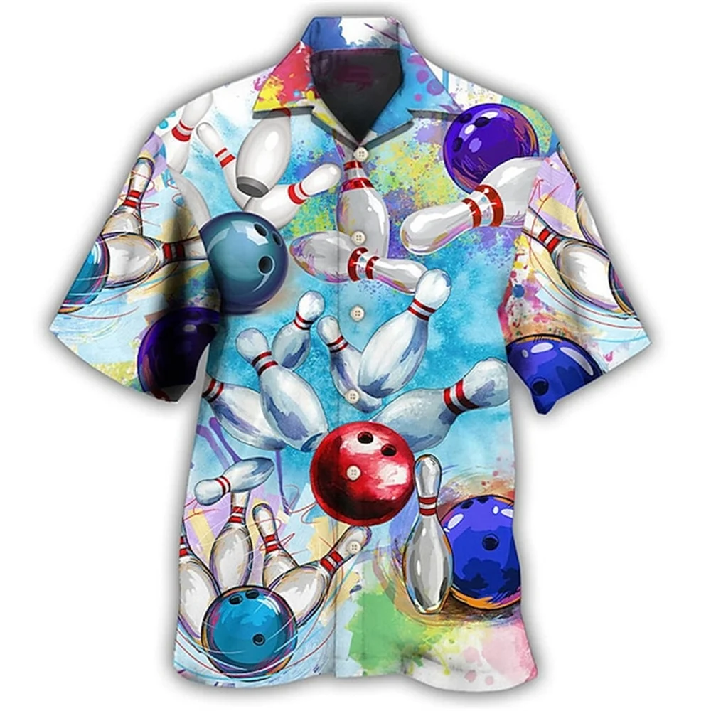 באולינג דפוס קיץ החוף חולצת הוואי אדם קמפינג 3d וינטג ' פס שרוול קצר מקרית חופשה מיובאים בגדים פרחוניים