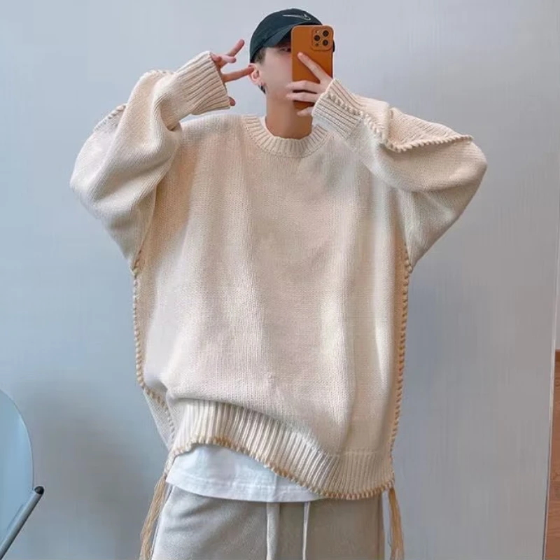 גברים סוודר O-צוואר באגי Pullovers אופנת רחוב סריגים בציר כמה בגדים אופנה קוריאנית חמים בחורף היפ הופ נוער כל-התאמה