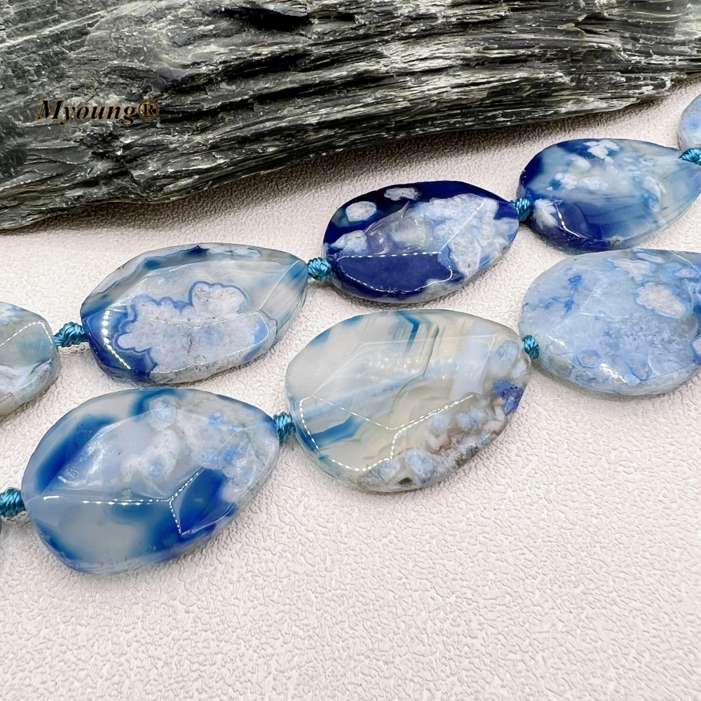 גדול פנים טבעי כחול סאקורה קוורץ דובדבן Agates אבן פרוסה תליון חרוזים MY230711