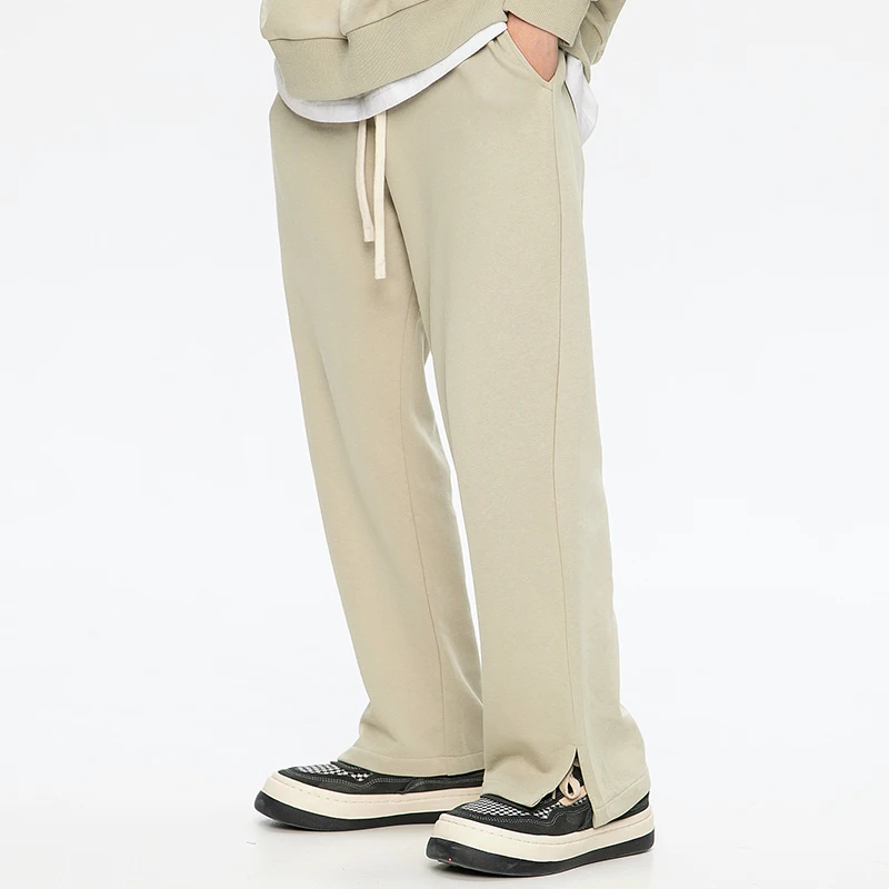 האביב החדש של הגברים פשוט רופף מזדמנים מכנסיים עיצוב אופנה מכנסיים חריצים תחרה ישר מכנסיים BrMen של המכנסיים.
