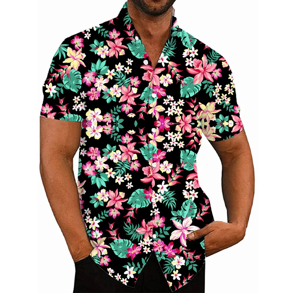 הוואי חולצה לגברים 3D פרח להדפיס חולצות קיץ האופנה שרוול קצר חולצות Tees מזדמן דפוס החולצה הענקית בגדי גברים