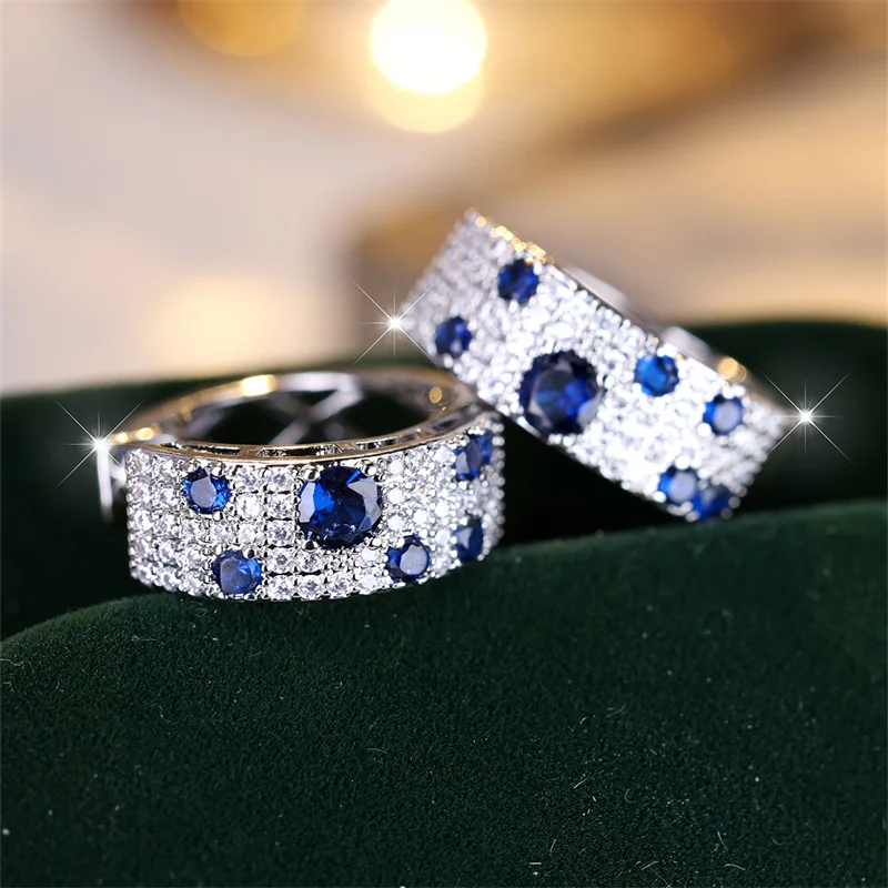 הנסיכה דיאנה כחול זירקון יוקרה קריסטל זעירים עגילי חישוק אופנתיים מכסף צבע מהמם עגילים לנשים תכשיטים לחתונה מתנה