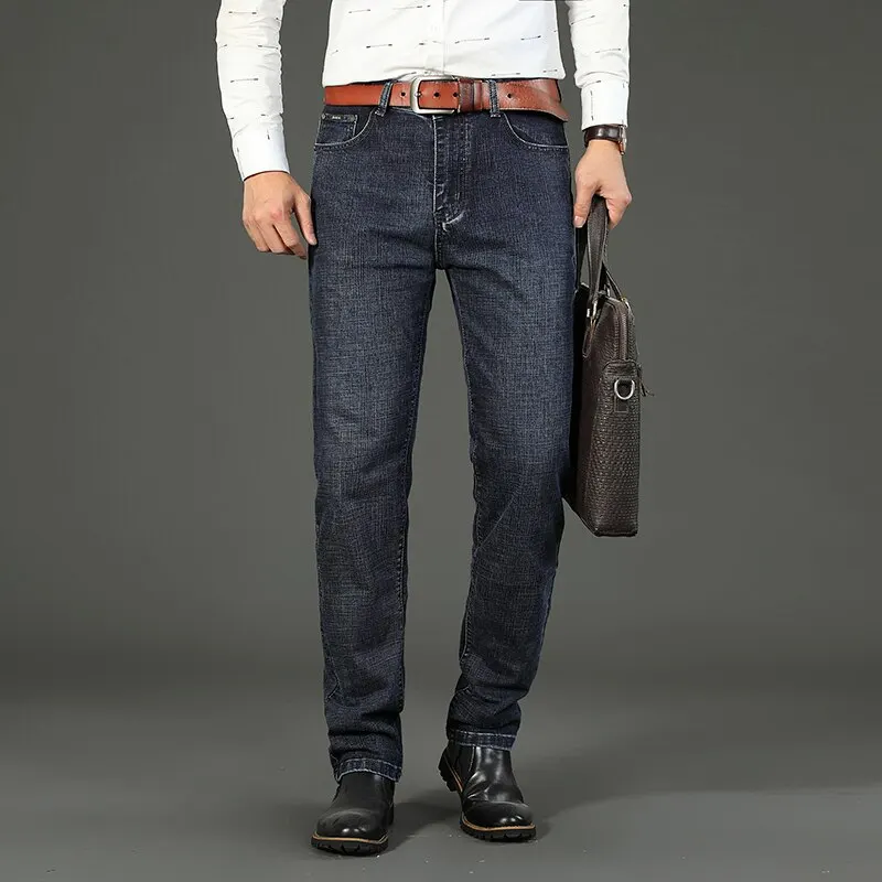 העסק החדש ג 'ינס של גברים מזדמנים וישר אופנה קלאסי שחור כחול לעבוד במכנסי ג' ינס מכנסיים זכר מותג בגדים בגודל 32-38
