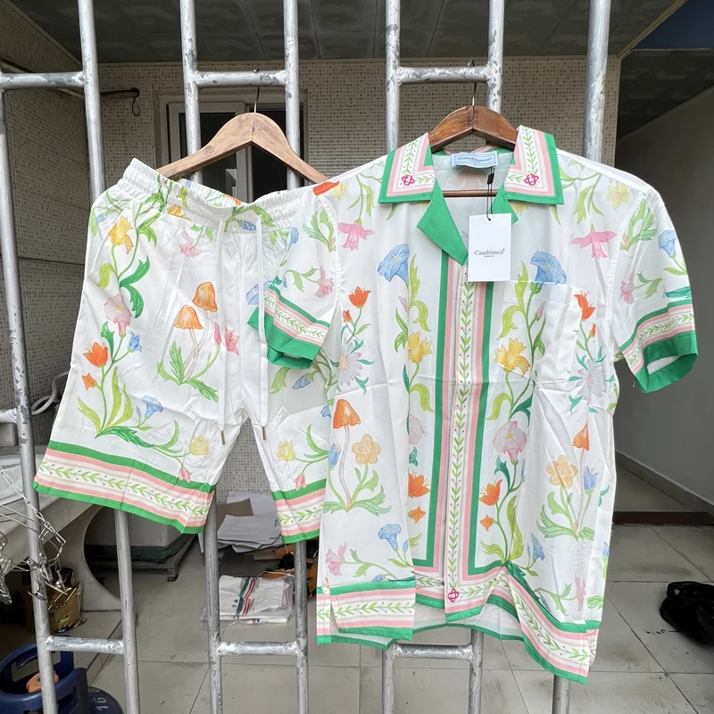 חליפת קיץ סגנון קזבלנקה חולצות פרח תבנית הדפסה גברים באיכות גבוהה גברים ביגוד קזבלנקה חולצות