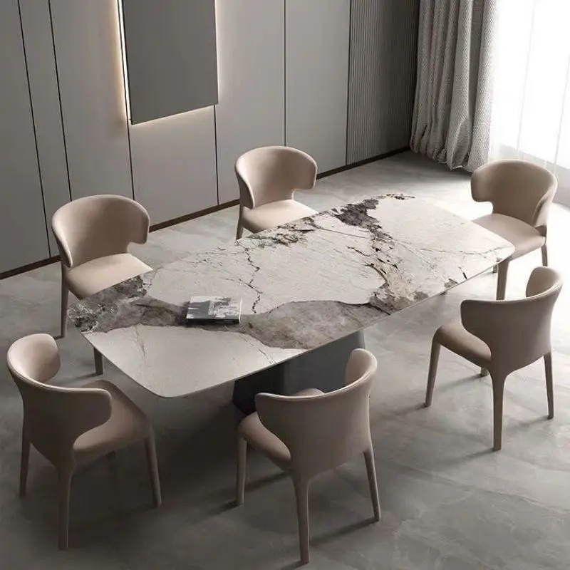 לוח שולחן אוכל מודרני מינימליסטי אור יוקרה high-end מבריק מלבני שולחן האוכל בבית.