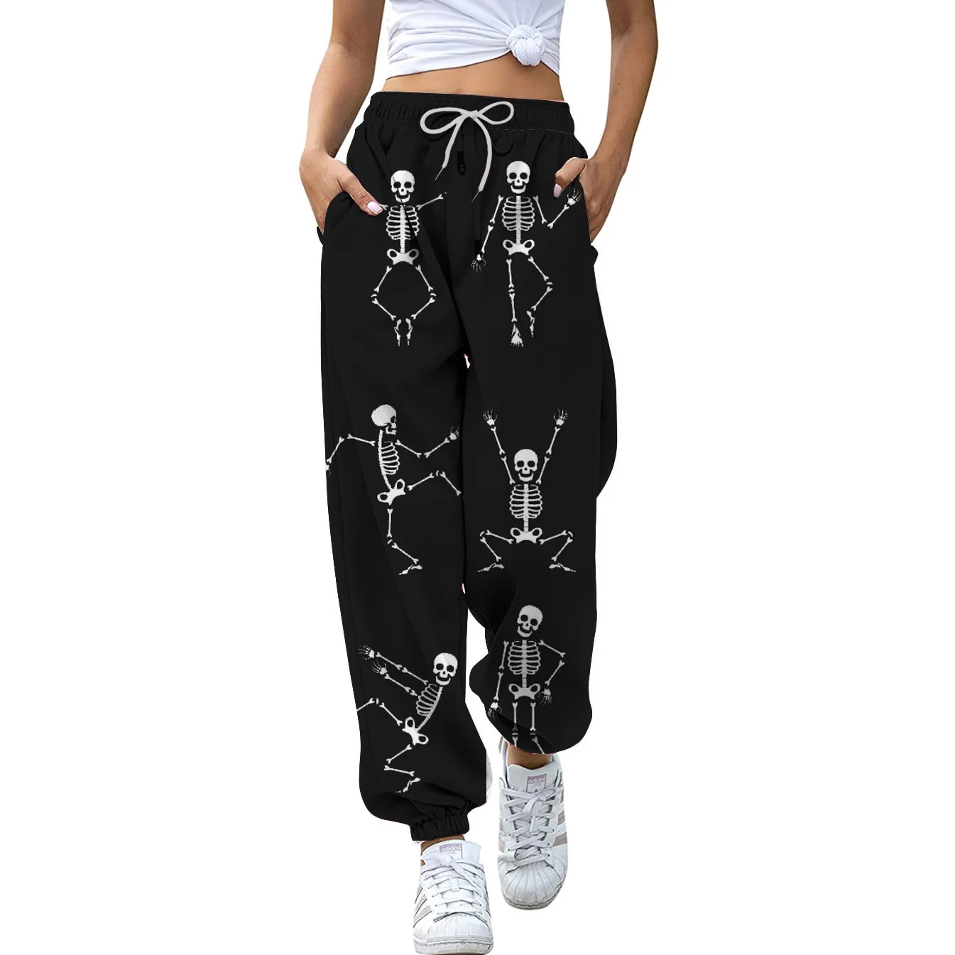 ליל כל הקדושים 3D מודפס חופשי מזדמן חותלות מכנסי ספורט 2023 החדשות של נשים משוחררת גרסה קטנה עם קו מותן גבוה תכליתי מזדמנים מכנסיים