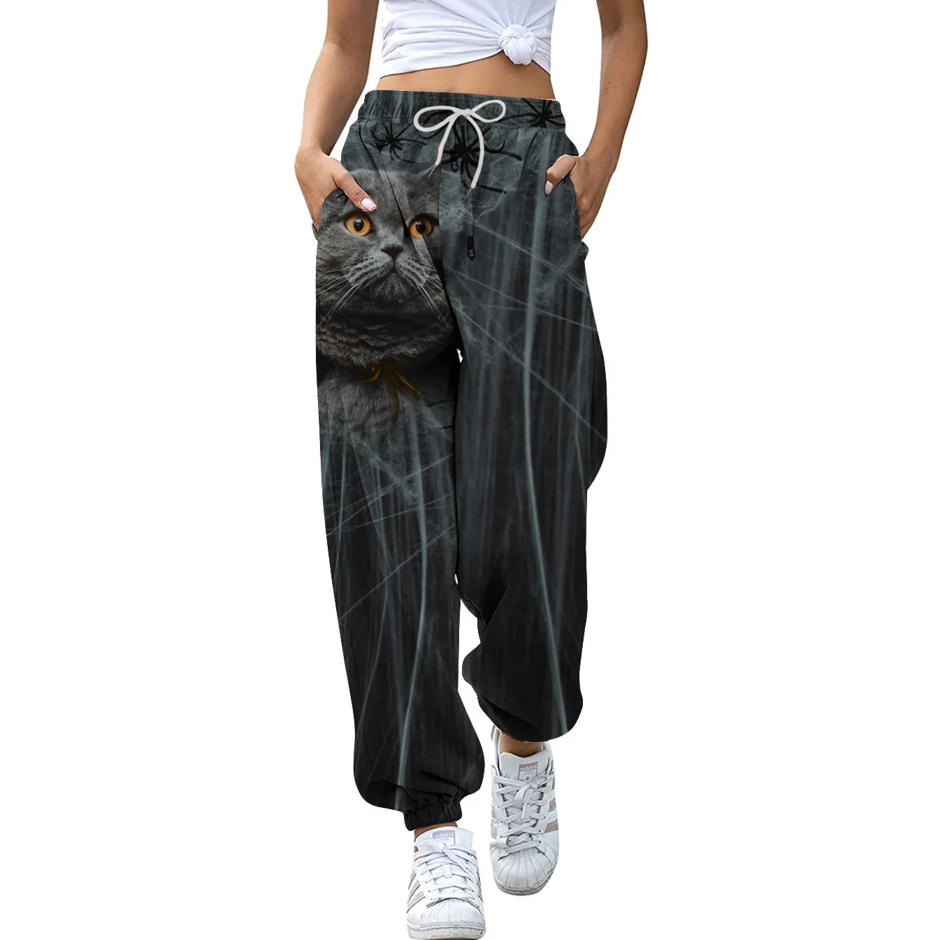 ליל כל הקדושים 3D מודפס חופשי מזדמן חותלות מכנסי ספורט 2023 החדשות של נשים משוחררת גרסה קטנה עם קו מותן גבוה תכליתי מזדמנים מכנסיים
