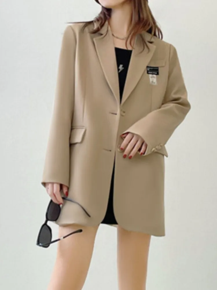 מוצק בלייזרים לנשים אופנה חדשה במשרד גברת אחת עם חזה סתיו מעיל שיק אלגנטי יומיומי שרוול ארוך מעילי החליפה בגדים