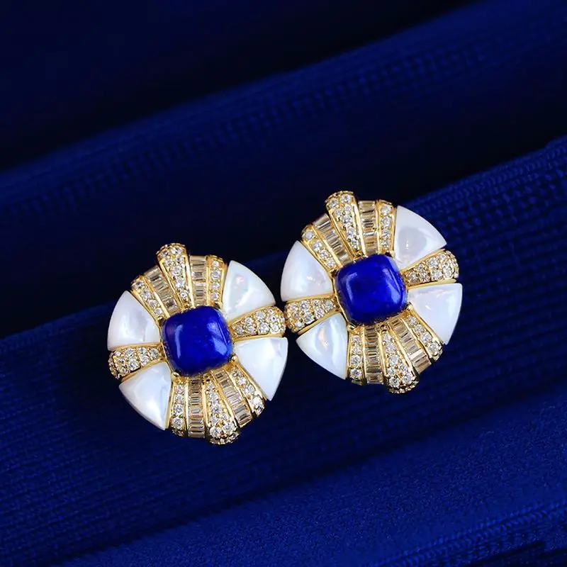 מעולה באיכות גבוהה לבן Fritillaria כחול הרבעה earings אלגנטי המשפט סגנון לפיס לזולי עגילים לנשים, תכשיטי כסף