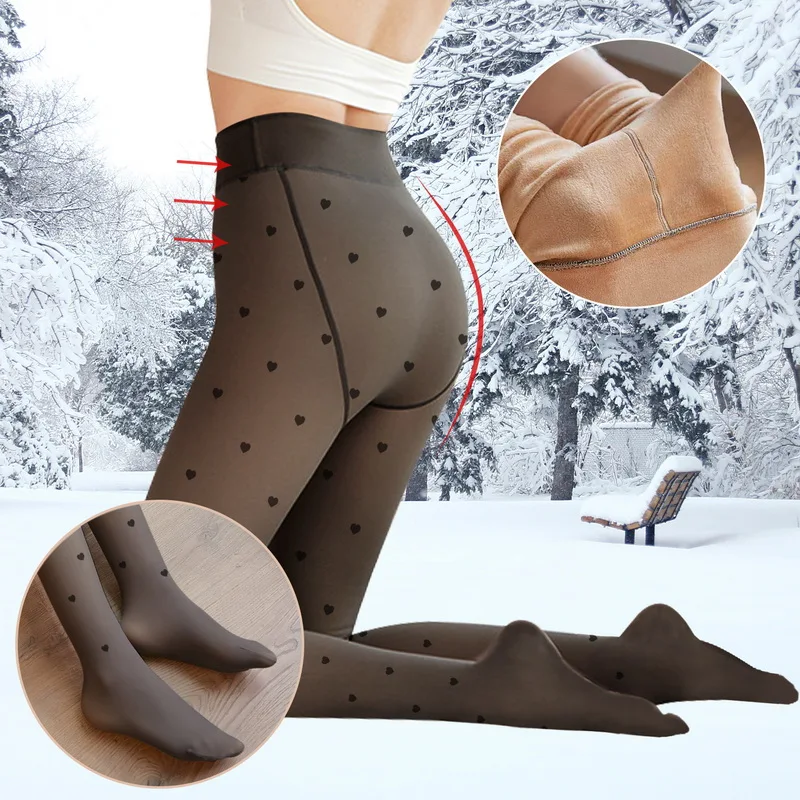 סקסית הדפסה חותלות נשים מזייפות שקוף גרביונים חמים עבה צמר גרב במכנסיים פולקה דוט צמר טייץ גרב נשי גרביים