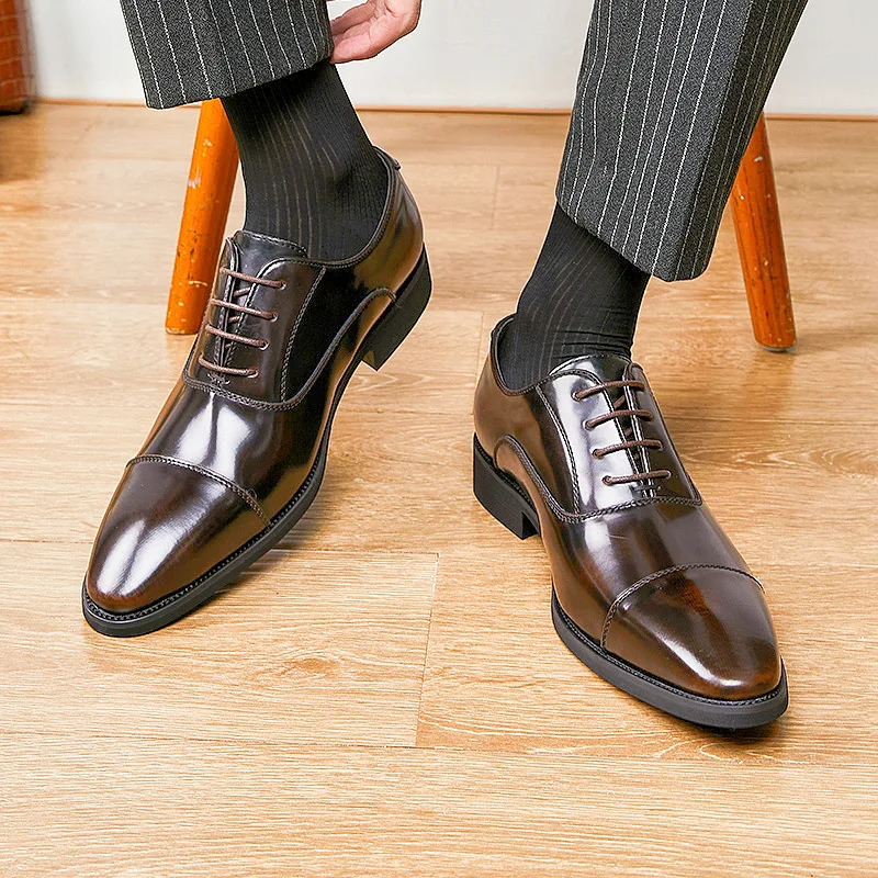 עור אמיתי נעלי גברים חדשים, קיץ, סתיו, עור פטנטים המשותף לשלוש אוקספורד נעליים מחודדות עסק רשמי נעלי עור